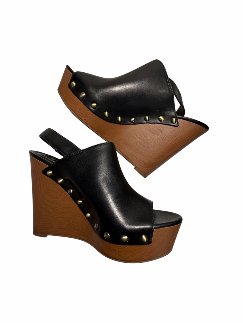 Circus by Sam Edelman Black Vegan Leather Studded Wedge Sandals Sz 8.5